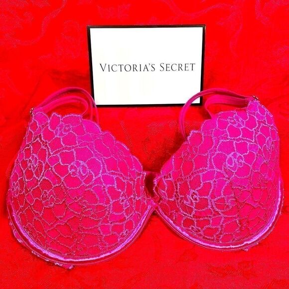 FUCHSIA VICTORIAS SECRET PUSH-UP LACE 36D - Picture 1 of 6